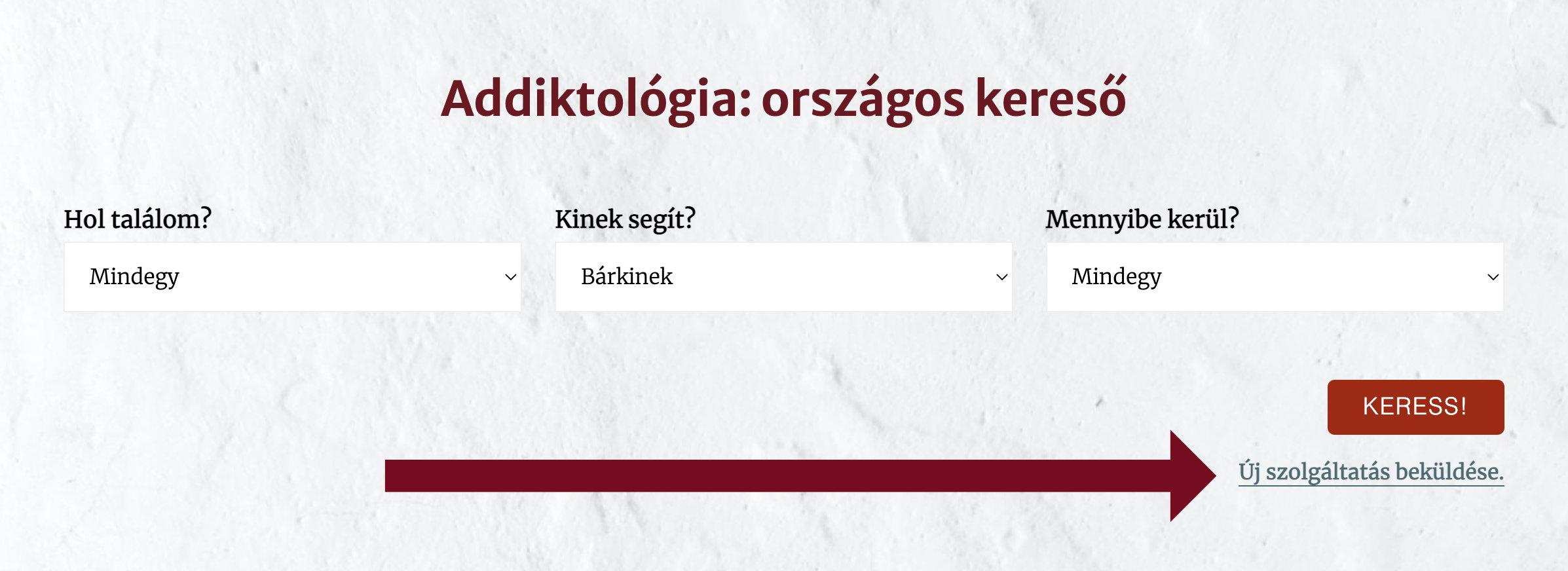 Szolgáltatás beküldése Addigtológia adatbázis