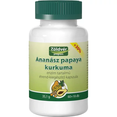 ZÖLDVÉR Ananász-papaya-kurkuma kapszula 60+18 db