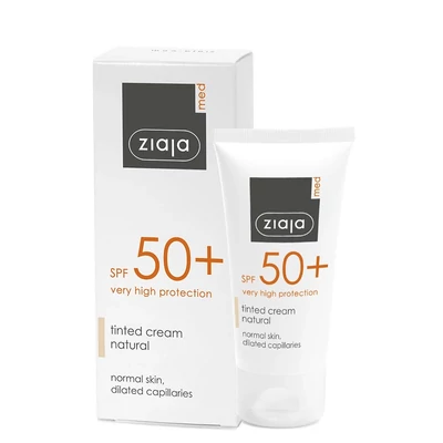 ZIAJA MED Napvédő színezett krém, natúr tónus, kitágult hajszáleres bőrre FF50+, 50 ml
