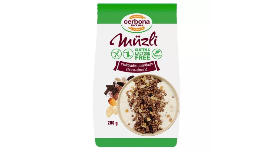 Cerbona Gluténmentes müzli csokis-mandulás 200 g Cerbona Gluténmentes müzli csokis-mandulás 200 g