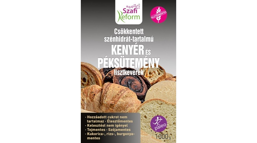 SZAFI REFORM Szénhidrát csökkentett Paleo kenyér és péksütemény lisztkeverék 1000 g SZAFI REFORM Szénhidrát csökkentett Paleo kenyér és péksütemény lisztkeverék 1000 g