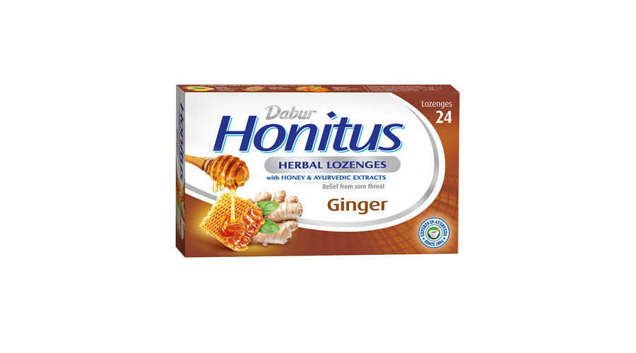 Dabur Honitus Ginger - gyömbér ízű gyógynövényes szopogató tabletta 24 db Dabur Honitus Ginger - gyömbér ízű gyógynövényes szopogató tabletta 24 db