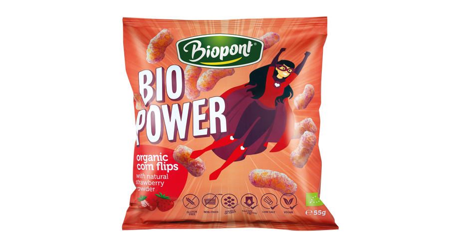 BIPONT Bio Power Extrudált kukorica valódi eperporral 55 g BIPONT Bio Power Extrudált kukorica valódi eperporral 55 g