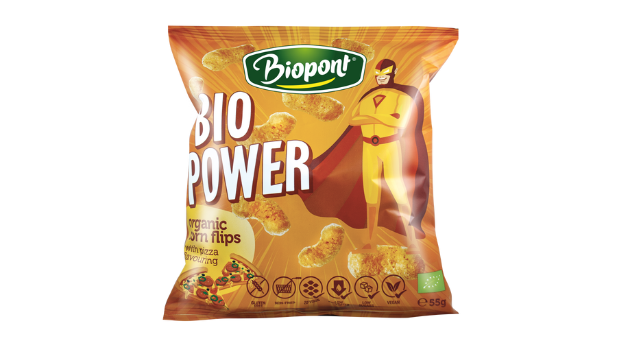 BIOPONT Bio Power Extrudált kukorica pizza ízesítésű 55 g BIOPONT Bio Power Extrudált kukorica pizza ízesítésű 55 g