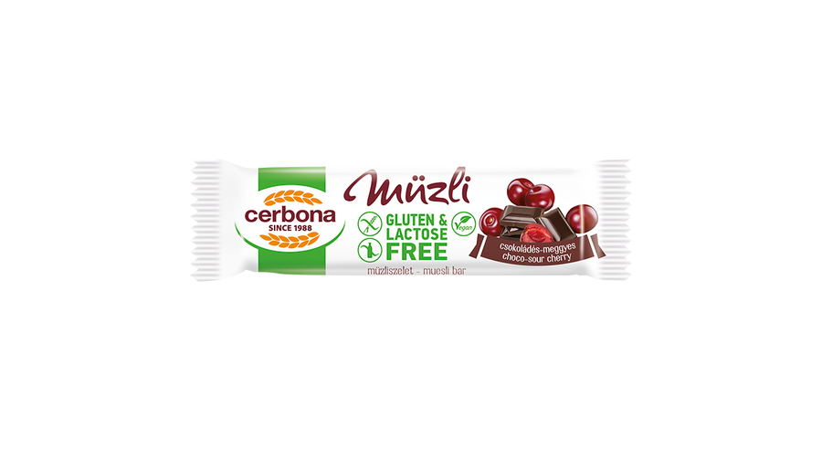 Cerbona Müzliszelet Gluténmentes meggyes-csokoládés 35 g Cerbona Müzliszelet Gluténmentes meggyes-csokoládés 35 g