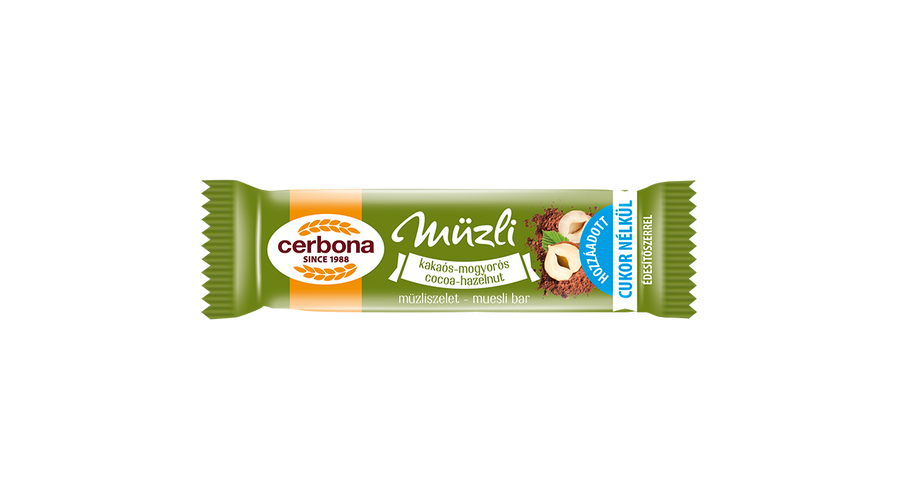 Cerbona Müzliszelet Cukormentes kakaós-mogyorós 20 g