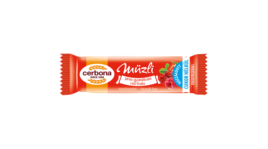 Cerbona Müzliszelet Cukormentes piros gyümölcsös 20 g Cerbona Müzliszelet Cukormentes piros gyümölcsös 20 g