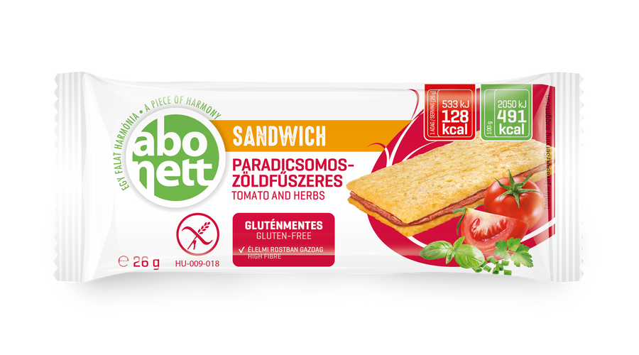 ABONETT Szendvics Paradicsomos-zöldfűszeres gluténmentes 26 g ABONETT Szendvics Paradicsomos-zöldfűszeres gluténmentes 26 g