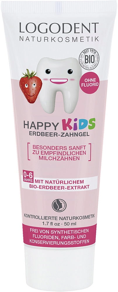 LOGODENT Happy Kids Fluoridmentes gyermek foggél bio eperkivonattal 50 ml
